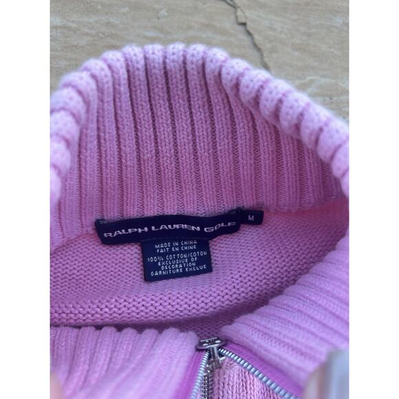 Ralph Lauren Full Zip Knit Sweater Mock Neck Pink Womens M LS - Picture 2 of 4